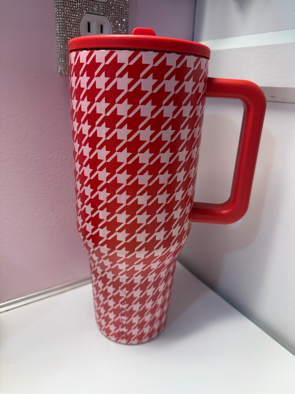 HydroJug Red Halle Houndstooth 40 oz Travel Mug with Handle